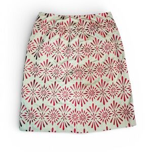 🌸 Talbots Size 8 Lined Embroidered A-line Floral Patterned Skirt Red/Cream